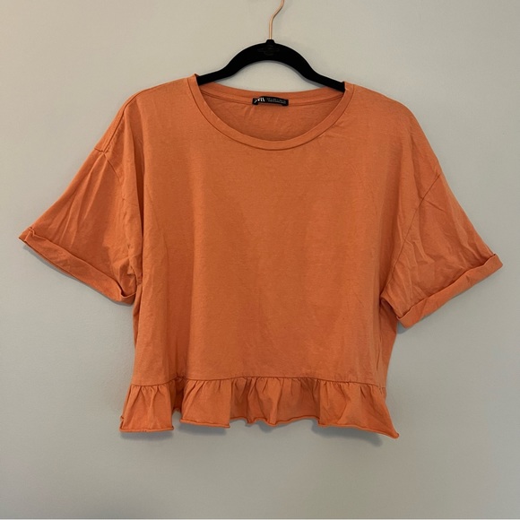 Peach Cropped Peplum T-shirt - Picture 1 of 7